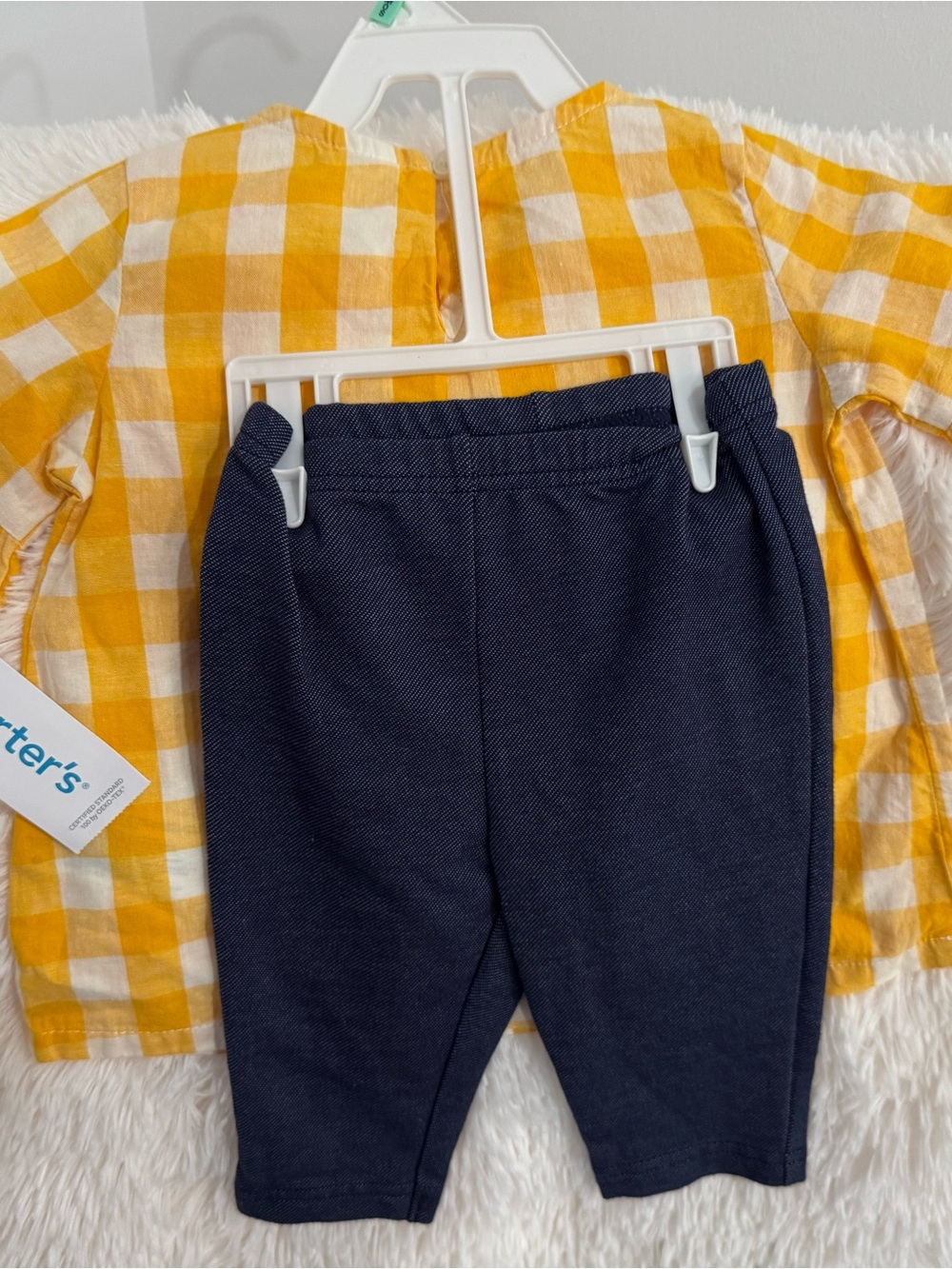 Carter's Yellow and White Gingham blouse with jean like leggings